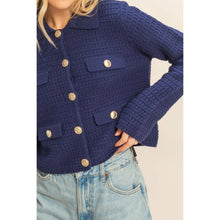 Load image into Gallery viewer, Navy Textured Knit Sweater Jacket