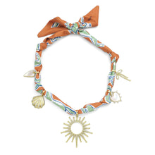 Load image into Gallery viewer, Scarf Necklace Green brown Rose flower Locket