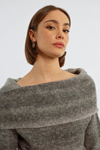 Load image into Gallery viewer, Knitted Off The Shoulder Grey Striped Sweater