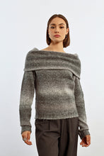 Load image into Gallery viewer, Knitted Off The Shoulder Grey Striped Sweater