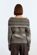 Load image into Gallery viewer, Knitted Off The Shoulder Grey Striped Sweater