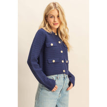 Load image into Gallery viewer, Navy Textured Knit Sweater Jacket