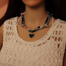 Load image into Gallery viewer, Scarf Necklace Navy Rose flower Locket