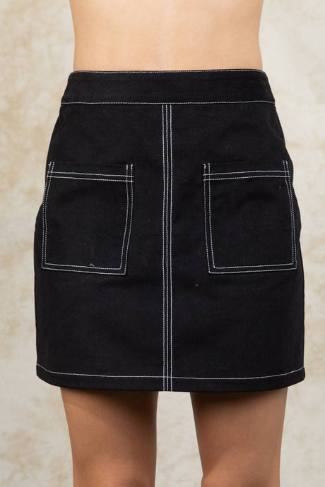 Black Contrast Stitch Skirt