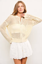 Load image into Gallery viewer, Cream Crochet Zip Up Cardigan