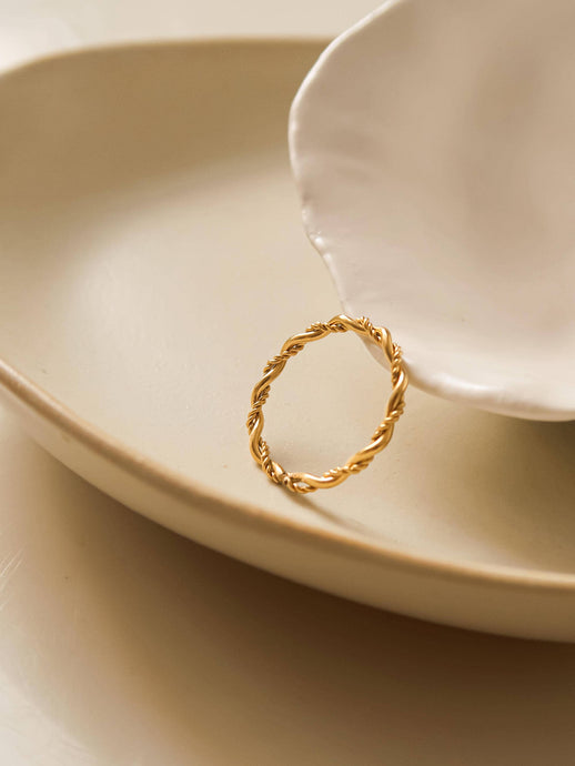 18K Non-Tarnish Minimalist Thin Braided Ring: Yellow Gold / Rachel-Braided-8