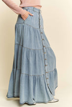 Load image into Gallery viewer, Boho Light Denim Tiered Maxi Skirt