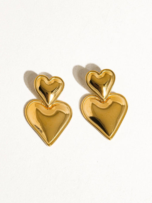 Tove 18K Non-Tarnish Layered Heart Earring: Yellow Gold