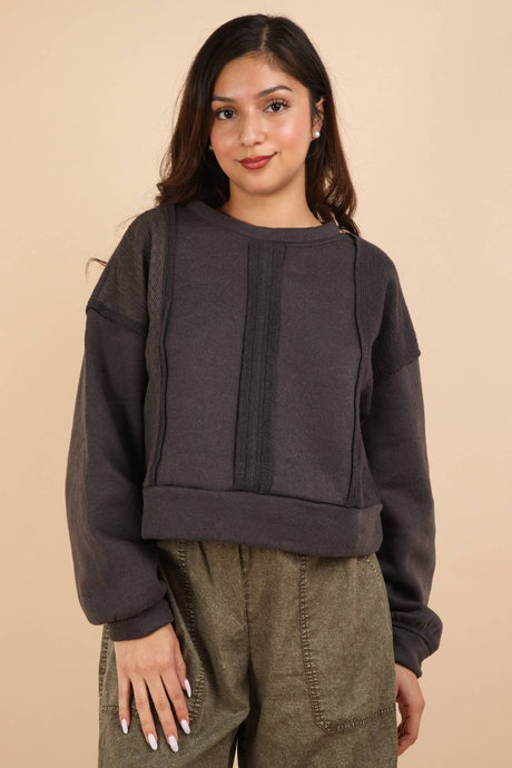 Charcoal Cozy Cable Contrast Sweatshirt