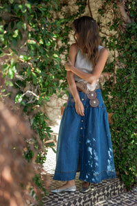 Bohemian Buttondown Denim Maxi Skirt