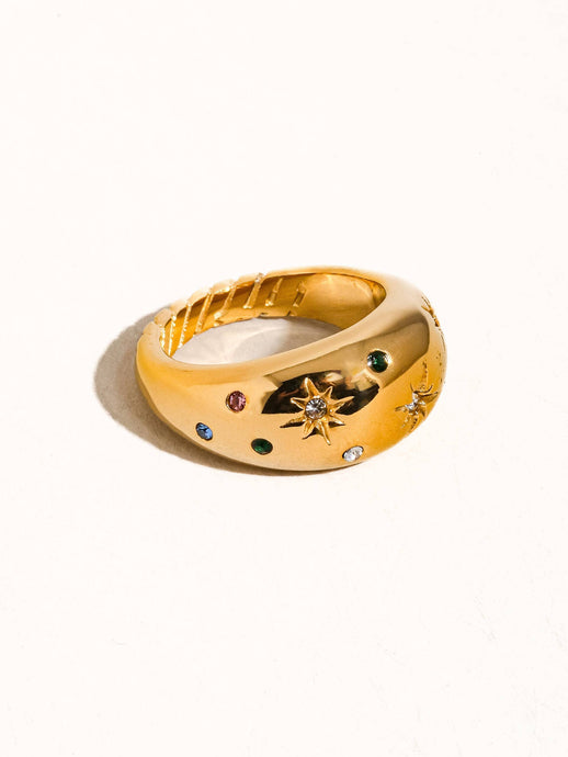 Angela 18K Gold Non-Tarnish Star Dome Ring: Yellow Gold / 7