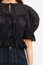 Load image into Gallery viewer, Belle Eyelet Collar Tie Front Top