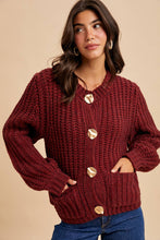 Load image into Gallery viewer, Cherry Merlot Chunky Cable Knit Cardigan