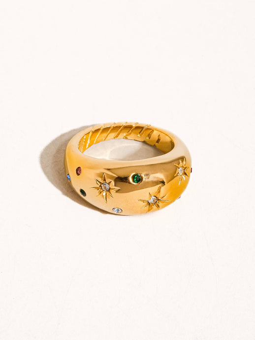 Angela 18K Gold Non-Tarnish Star Dome Ring: Yellow Gold / 8