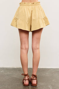 Natural Tie Front Flare Shorts