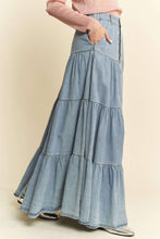 Load image into Gallery viewer, Boho Light Denim Tiered Maxi Skirt