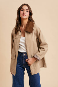 Taupe Corduroy Brown Collar Barn Jacket