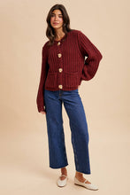 Load image into Gallery viewer, Cherry Merlot Chunky Cable Knit Cardigan