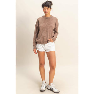 Taupe Seam Crew Neck Sweater
