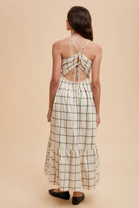 Grid Print Maxi Dress