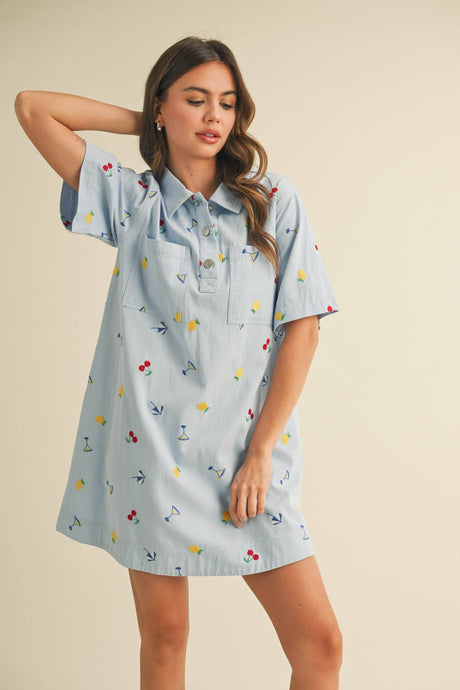 Fruitful Denim Embroidered Dress
