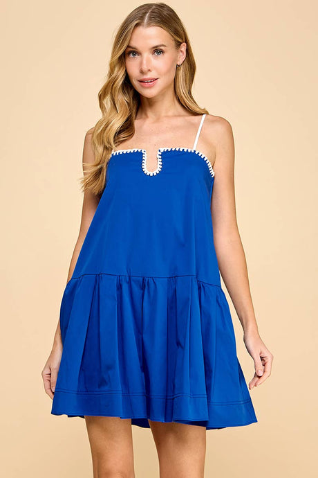 Blue Contrast Stitch Detail Dress