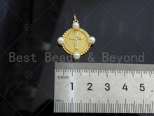 Load image into Gallery viewer, Cross Medallion Pendant 18K Gold Filled Mother of Pearl Charm