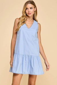 Red Dropped Waist Poplin Dress