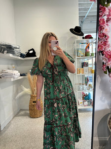 Forest Floral Green Midi Dress