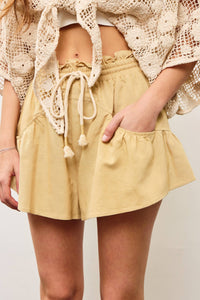 Natural Tie Front Flare Shorts