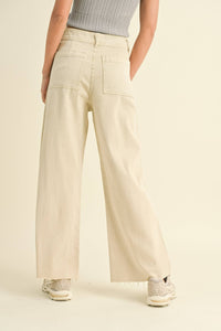 Cream Denim Wide Leg Pants