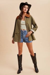 Taupe Corduroy Brown Collar Barn Jacket
