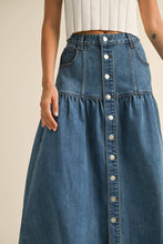 Load image into Gallery viewer, Bohemian Buttondown Denim Maxi Skirt