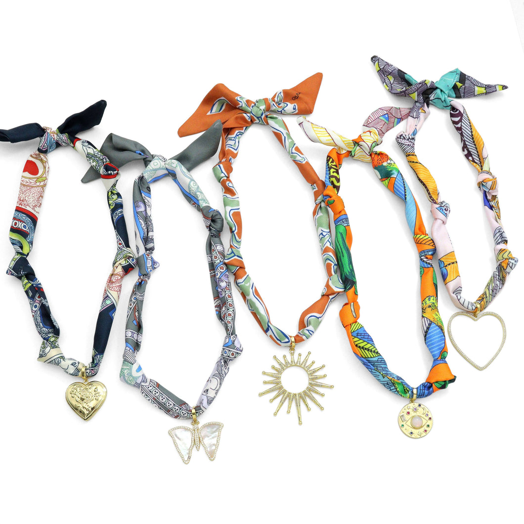 Scarf Necklace Navy Rose flower Locket