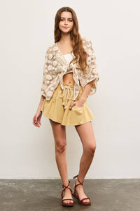 Natural Tie Front Flare Shorts