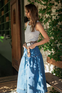 Bohemian Buttondown Denim Maxi Skirt