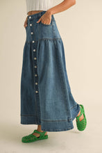 Load image into Gallery viewer, Bohemian Buttondown Denim Maxi Skirt