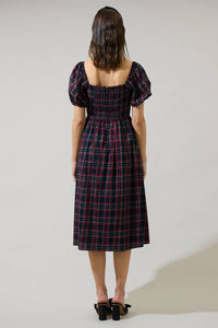 Alessi Navy Plaid Midi Dress