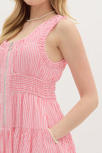 Red Striped Zipper Dress