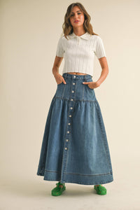 Bohemian Buttondown Denim Maxi Skirt