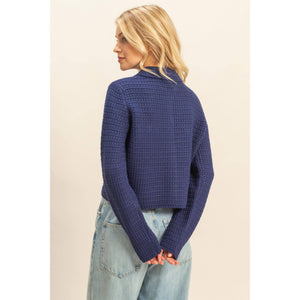Navy Textured Knit Sweater Jacket