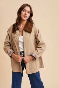 Taupe Corduroy Brown Collar Barn Jacket
