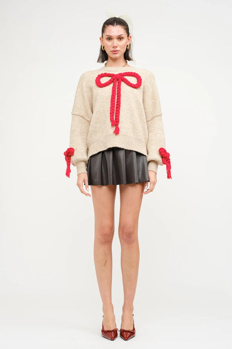 Clara Red Braid Bow Sweater