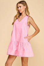 Load image into Gallery viewer, Red Dropped Waist Poplin Dress