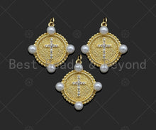 Load image into Gallery viewer, Cross Medallion Pendant 18K Gold Filled Mother of Pearl Charm