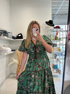 Forest Floral Green Midi Dress