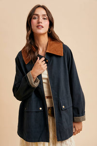 Taupe Corduroy Brown Collar Barn Jacket