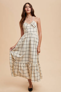 Grid Print Maxi Dress