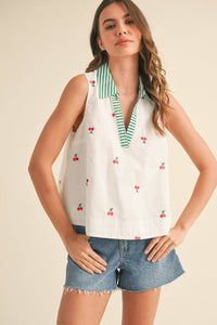 Lemon Embroidered Collar Top