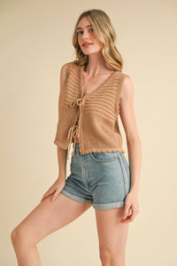 Cream Crochet Tie Vest Top